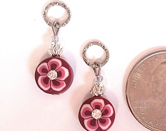 Hearing Aid Charms: Clay Polymer Rhinestone Flowers with silver plated and glass accent beads!