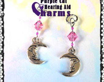 Hearing Aid Charms:  Silver Plated Man in the Moons with Czech Glass Accent Beads!