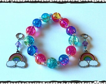 Bright and Beautiful Rainbow Crackle Glass Beaded Bracelet  (matching Rainbow hearing aid charms available at a discounted bundle price)!