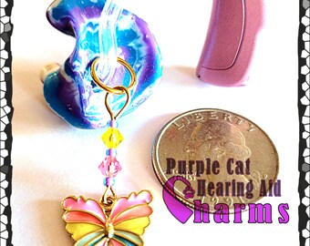 14k Gold Plated Rainbow Butterfly Hearing Aid Charms with Czech Glass Accent Beads!