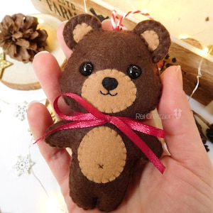Orso bruno addobbo albero di Natale kawaii in feltro pannolenci, orsetto pannolenci, animali del bosco, pupazzi feltro