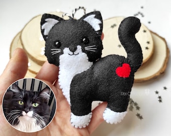 Felt custom cat pet portrait ornament keychain from photo, pet memorial, gift for cats lovers