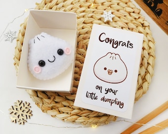 Felt dumpling baby shower dim sum food pun matchbox, chinese food, newborn gift, new mom gift, pocket hug, gift for her, new mama gift