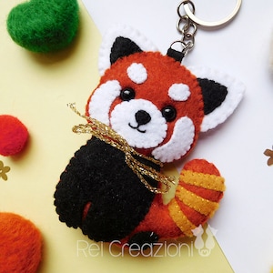 Felt red panda keychain ornament kawaii bag charm zoo animal