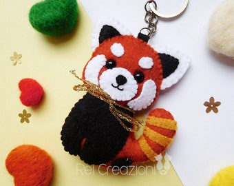 Felt red panda keychain ornament kawaii bag charm zoo animal