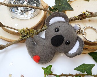 Felt australian koala ornament or keychain with red heart, kawaii valentine gift