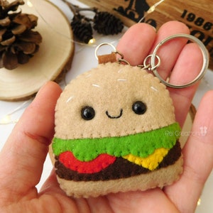 Cheeseburger hamburger kawaii food feutre porte-clés, cadeau de la fête des Pères, fausse nourriture, porte-clés fait à la main