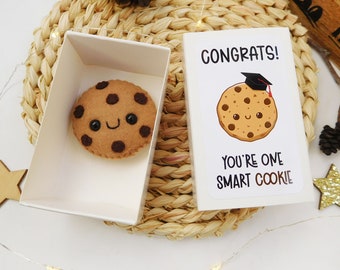 Felt tiny smart Cookie in a matchbox Graduate gift, cute graduation gifts, food funny pun, happy graduation, congrats gift