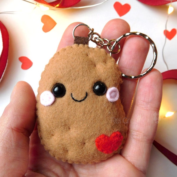 Felt potato Valentine's day kawaii keychain, felt food keychain, anniversary keychain, Valentine's day gifts, relationship keychain