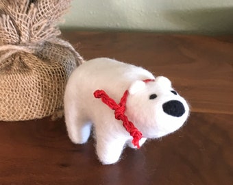 Needle Felted Polar Bear Ornament – Handmade Wool Animal