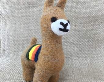 Handmade Needle Felted Llama - Felt Alpaca - natural wool
