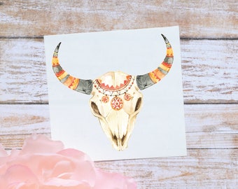 Tribal Skull Decal, Tribal Steer Skull, Cow Skull, Bull Skull, Tumbler Decal, Tribal Decal