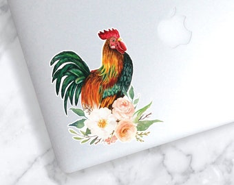 Rooster Sticker | Watercolor Rooster Vinyl Decal | Floral Rooster Decal | Watercolor Decal  | Flower Bouquet Tumbler Decal | Farm Decal