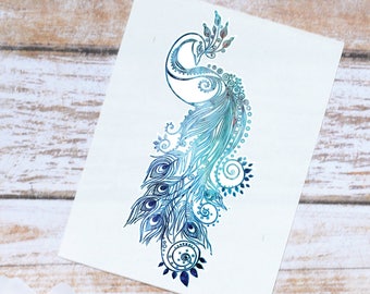 Peacock Sticker | Watercolor Blue Peacock Tumbler Decal | Peacock Feather Decal | Laptop Decal