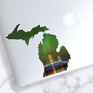 Northern Lights Michigan Sticker | Mackinac Bridge Decal | Aurora Michigan | Northern Lights Michigan Car Decal | Michigan Tumbler Decal