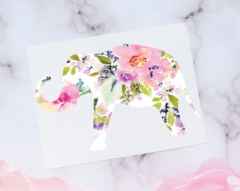 Floral Elephant Sticker | Watercolor Flower Animal Tumbler Sticker | Elephant Laptop Sticker | Elephant Car Decal