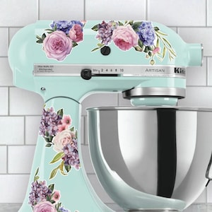 Hydrangea Rose Floral Mixer Decals | Watercolor Floral Decals | Pastel Flower Decal | Kitchen Mixer Decals | Hydrangea Flower | Rose Decal