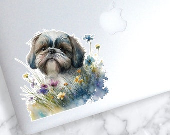 Shih Tzu Sticker | Floral Shih Tzu Dog Decal | Flower Dog Car Decal | Dog Laptop Decal | Flower Shih Tzu Dog Sticker