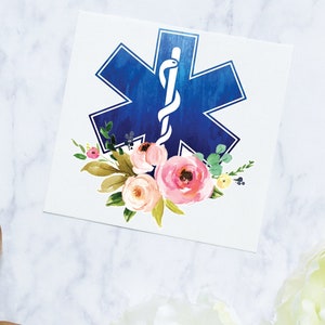 EMT Sticker | Floral EMT Car Decal | EMT Sticker | Medical Worker Sticker | Ambulance Decal | Medic Decal | emt laptop decal | Tumbler Decal