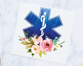 EMT Sticker | Floral EMT Car Decal | EMT Sticker | Medical Worker Sticker | Ambulance Decal | Medic Decal | emt laptop decal | Tumbler Decal