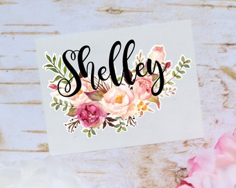 Flower Monogram Decal  | Watercolor | Flower Bouquet | Floral Name | Personalized Tumbler Decal