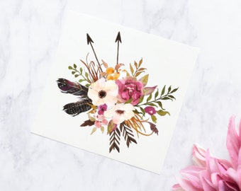 Flower Bouquet Sticker | White Pink Arrow Floral Vinyl Decal | Watercolor Flower Decal | Flower Decal | Watercolor Decal | Tumbler Decal