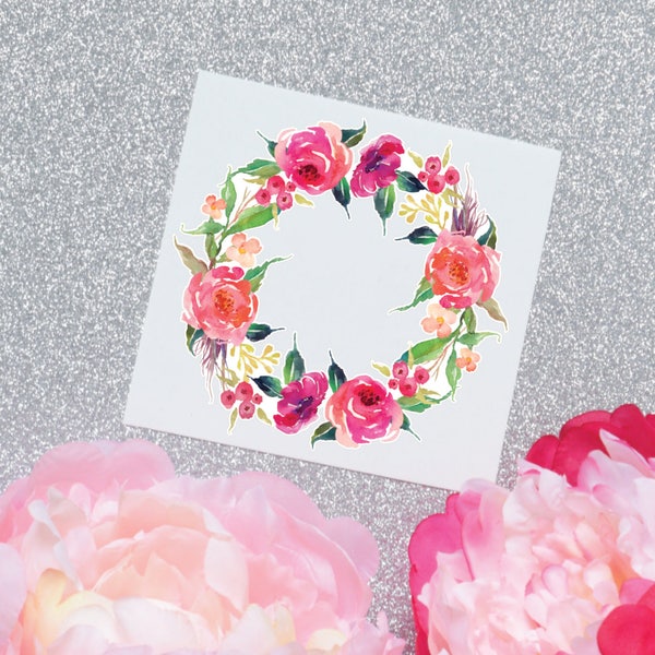 Flower Wreath Sticker | Magenta Pink Flower Decal | Watercolor Flower Decal | Floral Decal | Floral Wreath Sticker  | Tumbler Decal