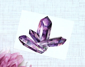 Amethyst Gemstone Sticker | Watercolor Healing Crystal Vinyl Sticker | Laptop Decal | Amethyst Decal | Amethyst Sticker