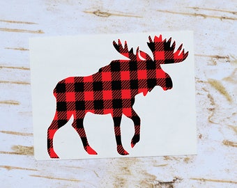 Plaid Moose Sticker | Moose Vinyl Decal | Buffalo Plaid Decal  | Wilderness | Hunting Decal | Buffalo Check Decal  | Tumbler Decal