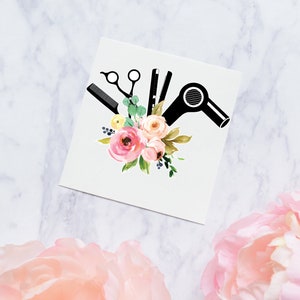 Hair Stylist Sticker | Hair Dresser Sticker | Flower Bouquet Decal | Hair Dresser Decal | Scissor Blow Dryer Flat Iron Comb Decal