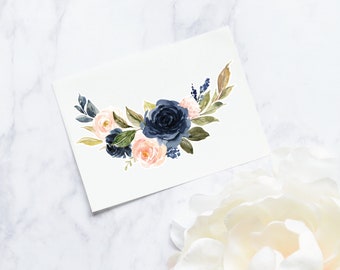 Flower Bouquet Sticker | Watercolor Blush Navy Floral Tumbler Decal | Flower Sticker | Blush and Navy Bouquet Decal | Flower Decal