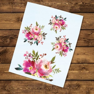 Pink Flower Decal Pack | Watercolor Floral Vinyl Decals | Flower Sticker Sheet | Pink Flower Stickers