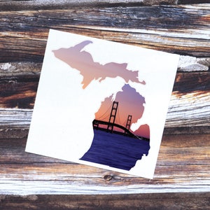 Michigan Sticker | Mackinac Bridge Sunset Michigan Vinyl Decal | State of Michigan | Mackinac Tumbler Decal | Michigan bridge decal