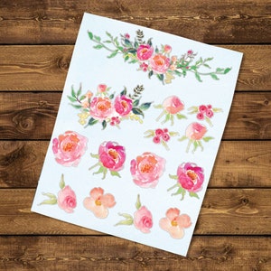Pink Peony Flower Decal Pack | Watercolor Floral Vinyl Decals | Flower Sticker Sheet | Pink Flower Stickers