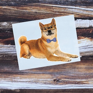 Hipster Shiba Inu Sticker | Watercolor Dog Sticker | Hipster Dog Decal | Shiba Inu Sticker | Shiba Inu Decal | Dog Glasses | Dog Bowtie
