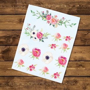 Poppy Peony Flower Decal Pack | Watercolor Floral Vinyl Decals | Flower Sticker Sheet | Pink Flower Stickers