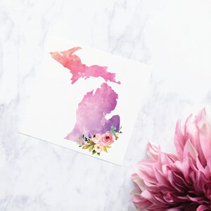 Michigan Sticker | Pink Purple Floral State of Michigan Floral Tumbler Decal | Watercolor Michigan Sticker | Michigan Car Decal