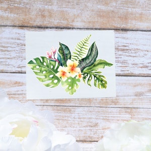 Monstera Leaf Flower Bouquet Sticker | Tropical Flower Vinyl Decal | Watercolor Flower Decal | Hibiscus Decal | Tropical Tumbler Decal