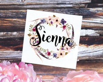 Flower Wreath Monogram Decal |  Monogram Flower Decal | Watercolor Flowers | Floral Monogram Decal  | Personalized Tumbler Decal