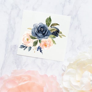 Blush and Navy Flower Bouquet Sticker | Watercolor Floral Decal | Tumbler Decal | Flower Sticker | Wedding Bouquet Decal | Flower Decal