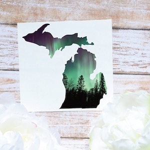 Michigan Sticker | Aurora Borealis Michigan Sticker | State of Michigan | Northern Lights Decal | Michigan Aurora Decal Michigan Car Decal