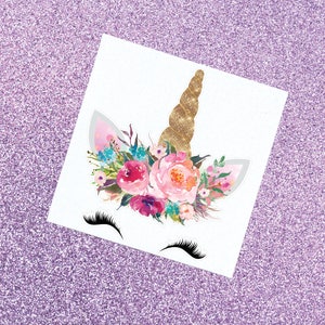 Floral Unicorn Sticker | Pink Purple Blue Unicorn Eye Lash Sticker | Unicorn Tumbler Decal | Happy Unicorn Sticker | Unicorn Horn Decal