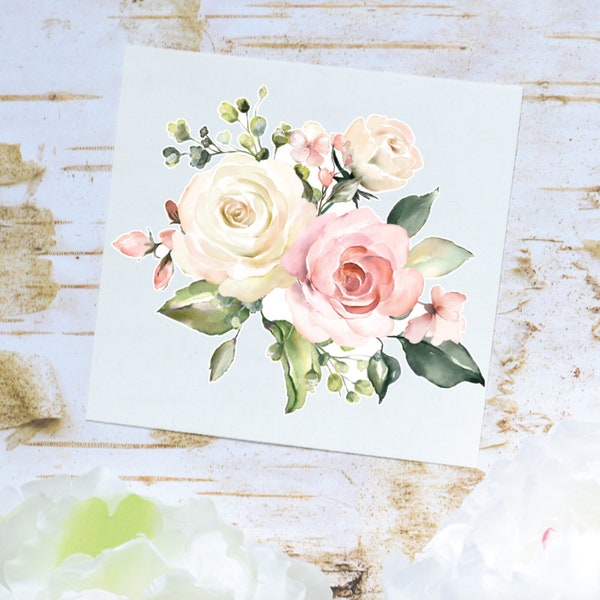 Rose Bouquet Sticker | Pink and Cream Watercolor Rose Decal | Pastel Pink Rose Decal | Rose Tumbler Decal | Rose Decal | Rose Sticker