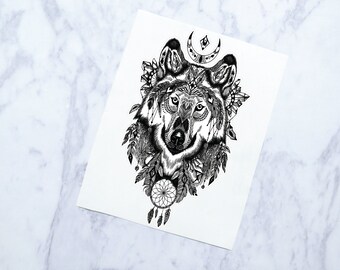 Tribal Wolf Sticker | Wolf Vinyl Decal | Dream Catcher Decal | Wolf Tumbler Decal | Tribal Wolf Sticker