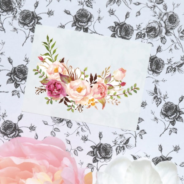 Flower Bouquet Sticker | Pale Pink Posy Vinyl Decal | Watercolor Flower Tumbler Decal | Flower Laptop Decal