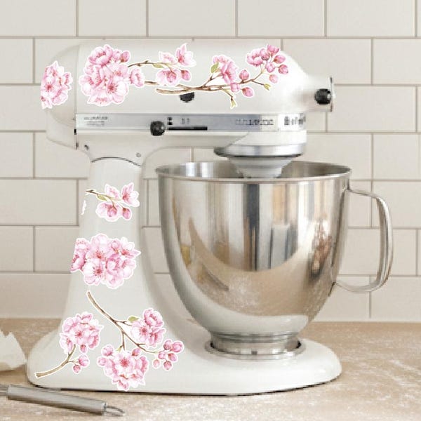 Cherry Blossom Mixer Decals: Watercolor Floral Kitchen Decor