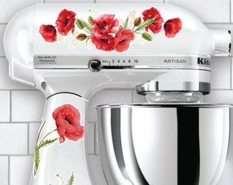 Red Poppy Mixer Decals | Watercolor Floral Decals | Red Flower Decal | Kitchen Mixer Decals | Red Poppy Flower Sticker