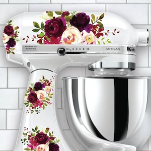 Burgundy Cream Flower Mixer Decals | Watercolor Floral Decals | Flower Decal | Kitchen Mixer Decals | Kitchen Decals | Stand Mixer Decals