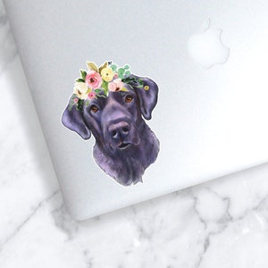 Floral Black Lab Sticker | Watercolor Dog Sticker | Dog Car Decal | Black Lab Sticker | Black Labrador Decal | Flower Crown Dog Decal
