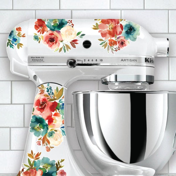 Red, Cream, Turquoise Floral Mixer Decals | Featured in Pioneer Woman Magazine | Floral Decals | Stand Mixer Decals | WildFlower Decal